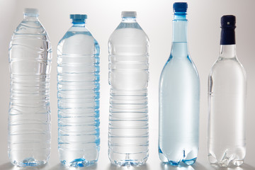 Collection of water bottles isolated on white background