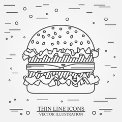 Vector thin line icon  burger. For web design and application in
