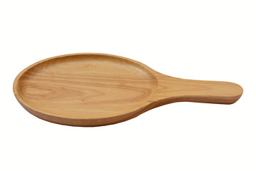 Close up empty wooden dish isolated on white background,with clipping path