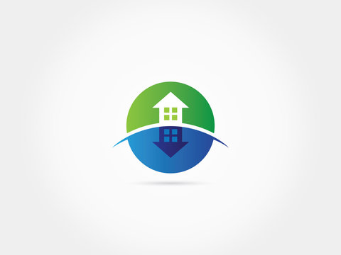 Green home blue shadow property home logo