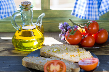 Bread with tomato and oil