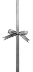 Silver silk ribbon with beautiful bow isolated on white background