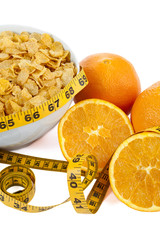 cereal bowl with ponkan and tape measure