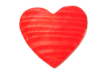 Red wooden heart isolated on white