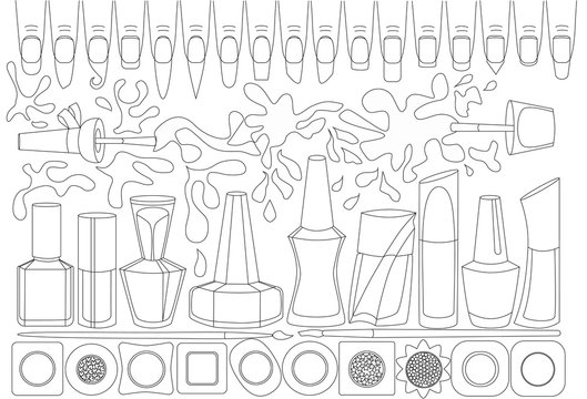 Manicure. Coloring book for adults. Outlines.