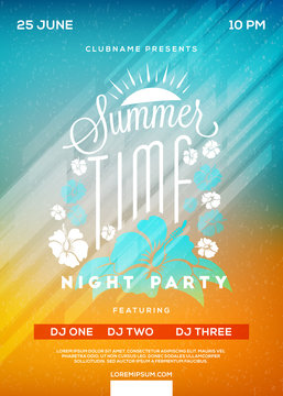 Beach Party Flyer or Poster. Summer Night Party. Vector Template