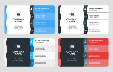Creative Business Card Template. Flat Design Vector Illustration. Stationery Design. 4 Color Combinations. Print Template
