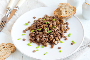 Green lentil on plate