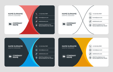 Creative Business Card Template. Flat Design Vector Illustration. Stationery Design. 4 Color Combinations. Print Template