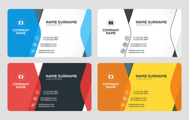 Creative Business Card Template. Flat Design Vector Illustration. Stationery Design. 4 Color Combinations. Print Template