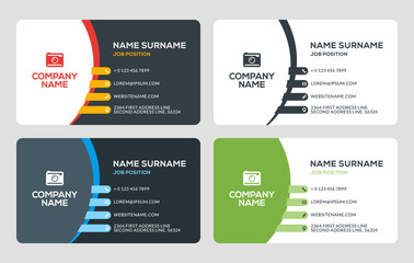 Creative Business Card Template. Flat Design Vector Illustration. Stationery Design. 4 Color Combinations. Print Template