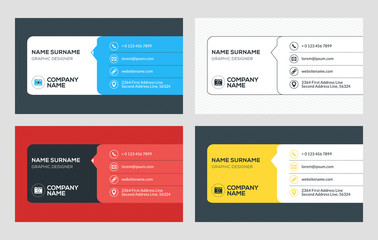 Creative Business Card Template. Flat Design Vector Illustration. Stationery Design. 4 Color Combinations. Print Template