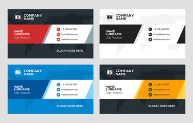 Creative Business Card Template. Flat Design Vector Illustration. Stationery Design. 4 Color Combinations. Print Template