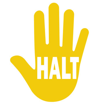Gelbe Hand mit HALT Text