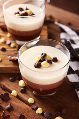 Layered desserts with chocolate crumbs