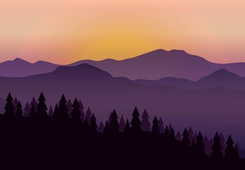 Colorful mountain background, sunrise time. Vector illustration eps 10.