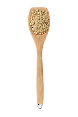  lentil beans on a wooden ladle