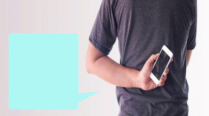 a man using hand holding the smartphone with opening  speech