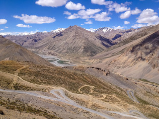 Himalayan mountain landscape at the Manali - Leh highway in Ladakh, Jammu and Kashmir State, North India