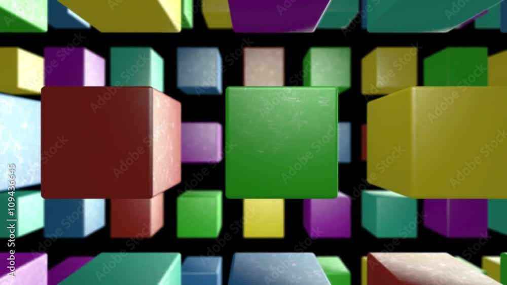 Poster seamless looping background with colorful cubes including alpha matte