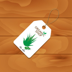 A set of tags. Discount price. Organic food. Useful organic herb