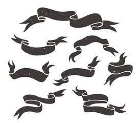 Set of  grunge black hand drawn  ribbons . Vector illustration.