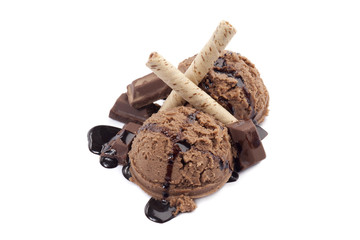 chocolate ice cream dessert with a wafer stick