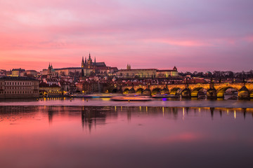 Charles Bridge and Prague Castle at Sunset
