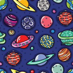 Cartoon planets seamless pattern