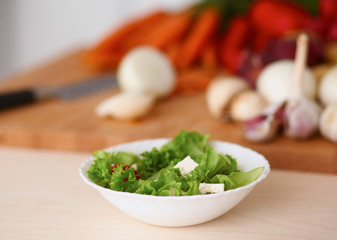 Vegetables on the desk in a kitchen