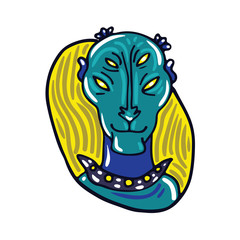 Peaceful Blue Supreme Alien Cartoon Portrait