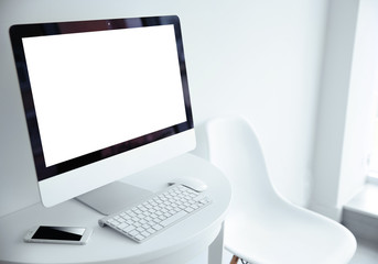 Fototapeta premium Stylish workplace with computer at home or office