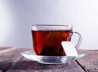 Cup of tea on wooden table