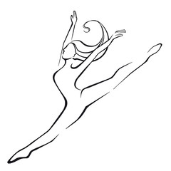 Silhouette of a dancing girl. Jump.  Black silhouette on a white background. 