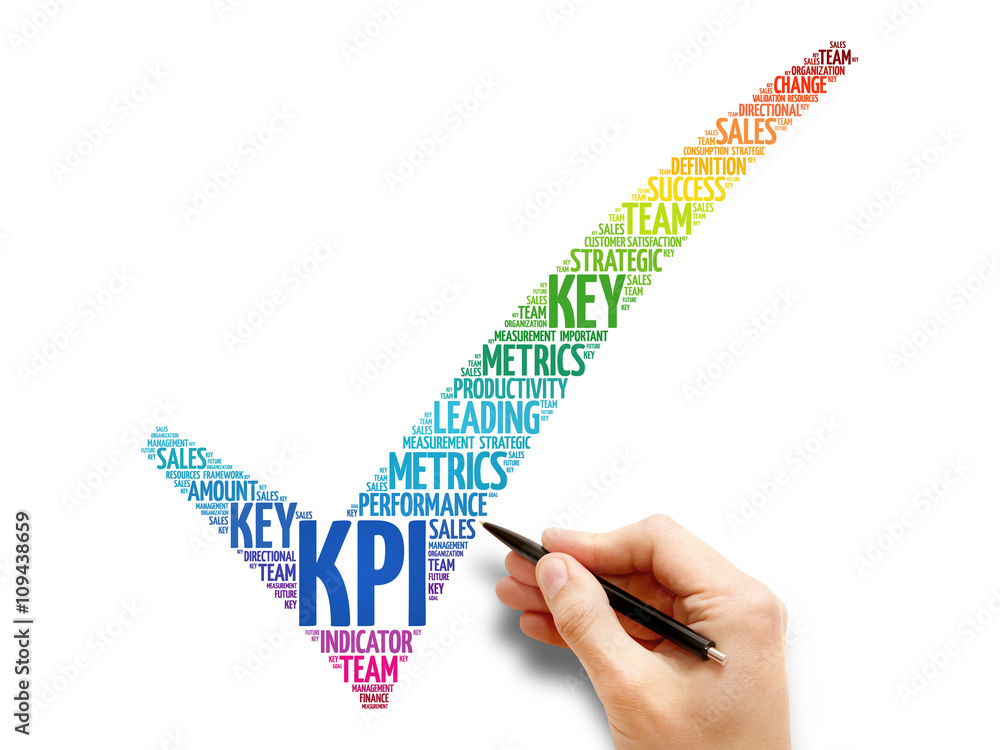 Poster kpi - key performance indicator check mark, business concept words cloud