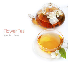 Tea cup kettle isolated white background
