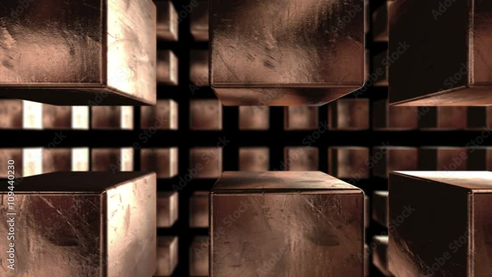 Poster seamless looping background with copper cubes including alpha matte