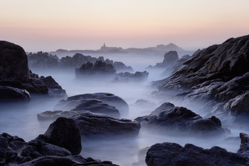 Rocky beach at dusk