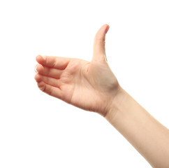 Female hand on white background