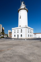 White lighthouse in Malaga, Spain