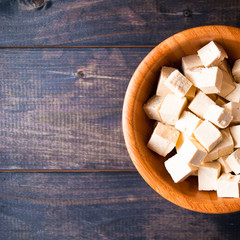 Cubes of raw tofu