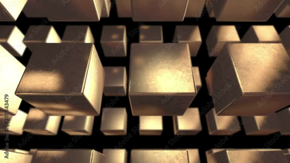 Poster seamless looping background with golden cubes including alpha matte