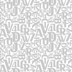 Abstract letters and numbers seamless pattern. Alphabet vector background.