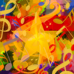 Bright music background with musical notes and big star