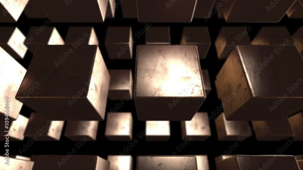 Poster seamless looping background with copper cubes including alpha matte
