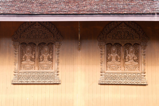 Window wood carving Thai traditional style.