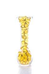 Fish oil capsule, Omega 3-6-9 fish oil yellow soft gels capsules on white background