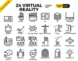 Virtual reality pixel perfect outline icons