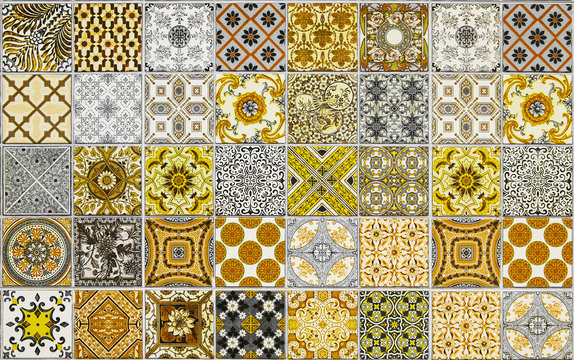 Ceramic tiles patterns from Portugal yellow tone