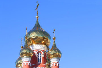 Golden domes with crosses of russian christian orthodox church